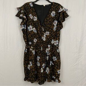Angela Plus sz:3X Brown & Black Leopard Print Floral Patterned Romper